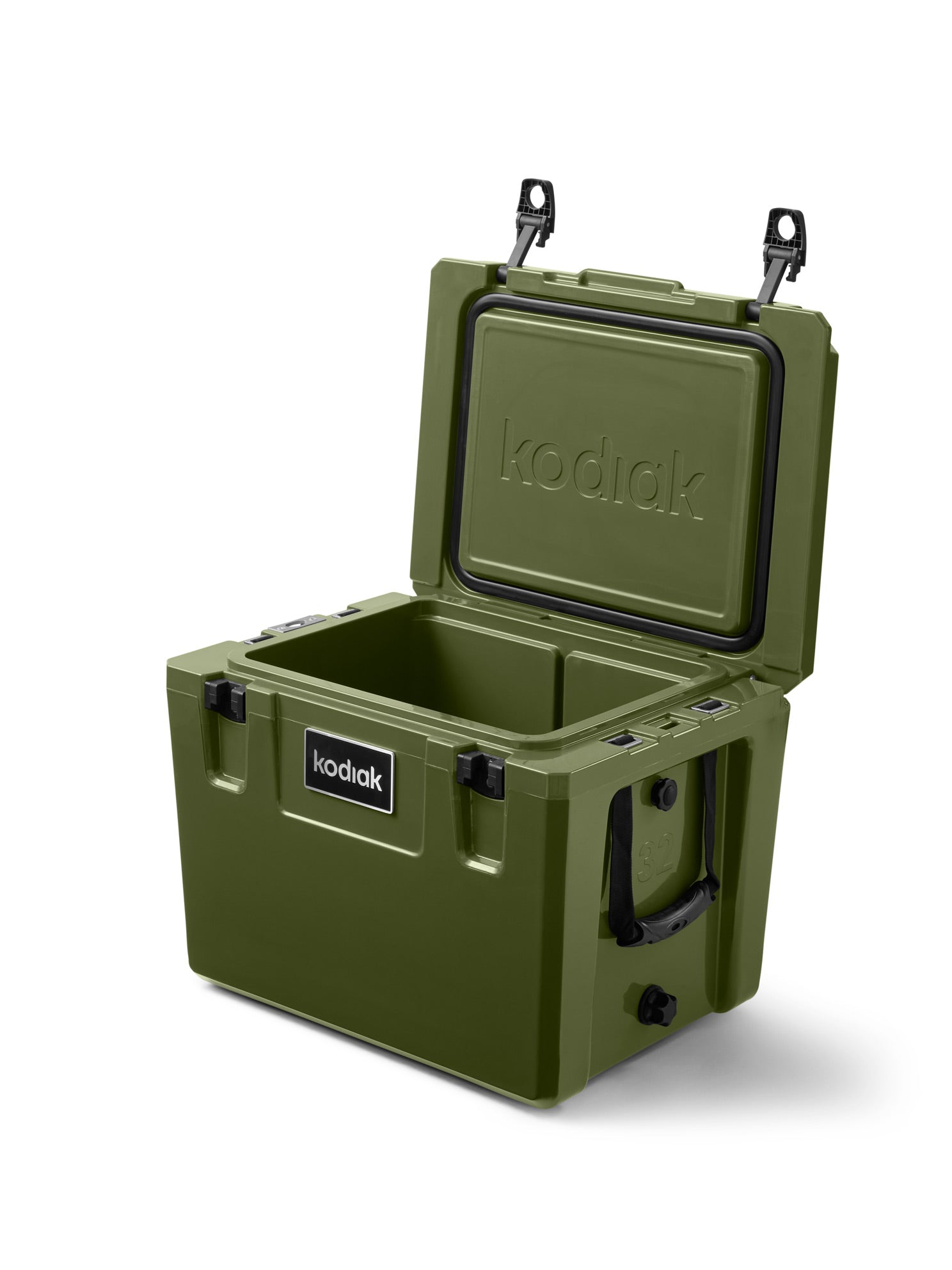 Kodiak Hard Cooler 32L Olive Green Heavy-Duty Family-Size Ice Box with Open Lid, 5-Day Ice Retention