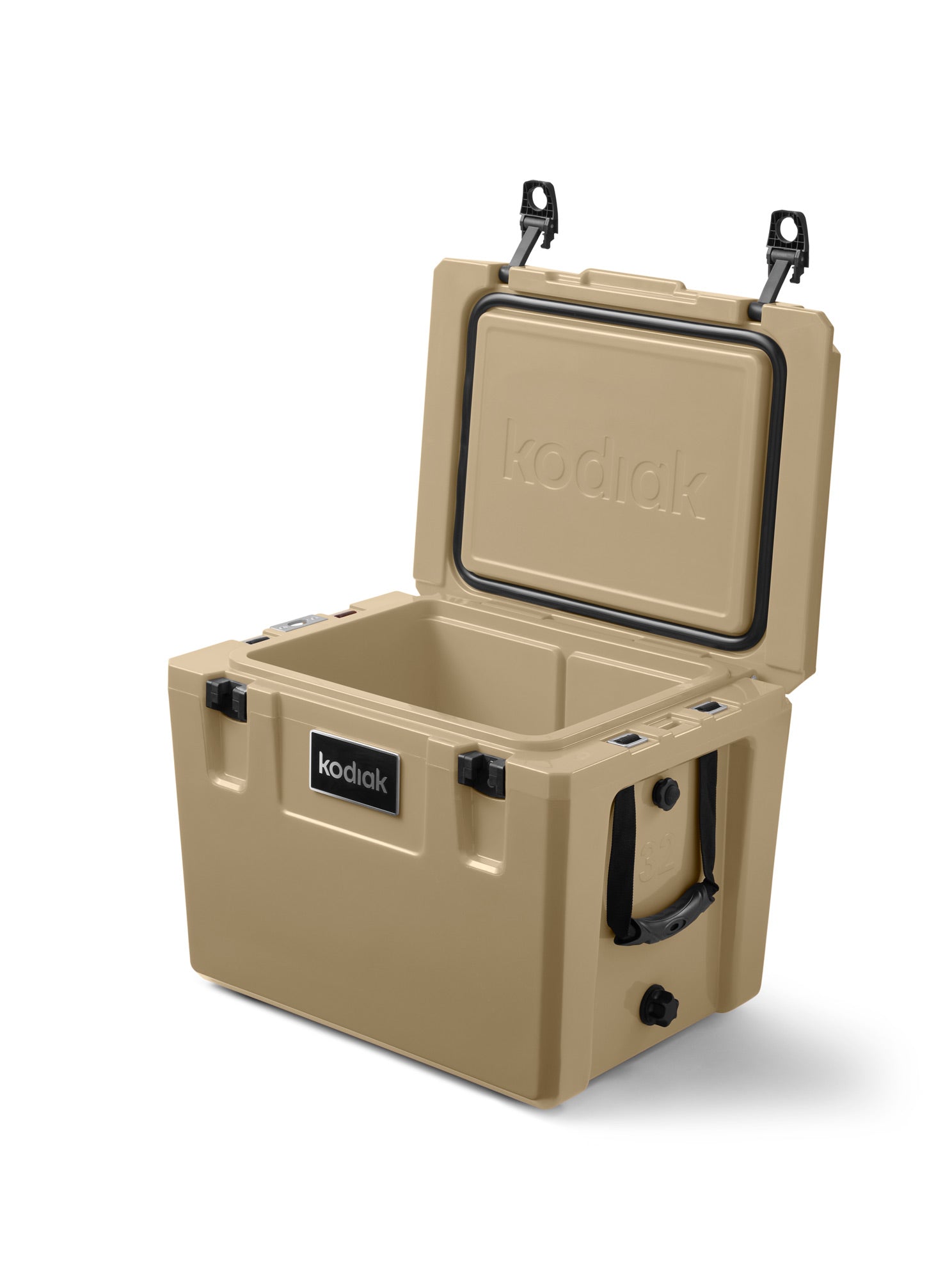 Kodiak Hard Cooler 32L Tan Heavy-Duty Family-Size Ice Box with Open Lid, 5-Day Ice Retention, for Camping